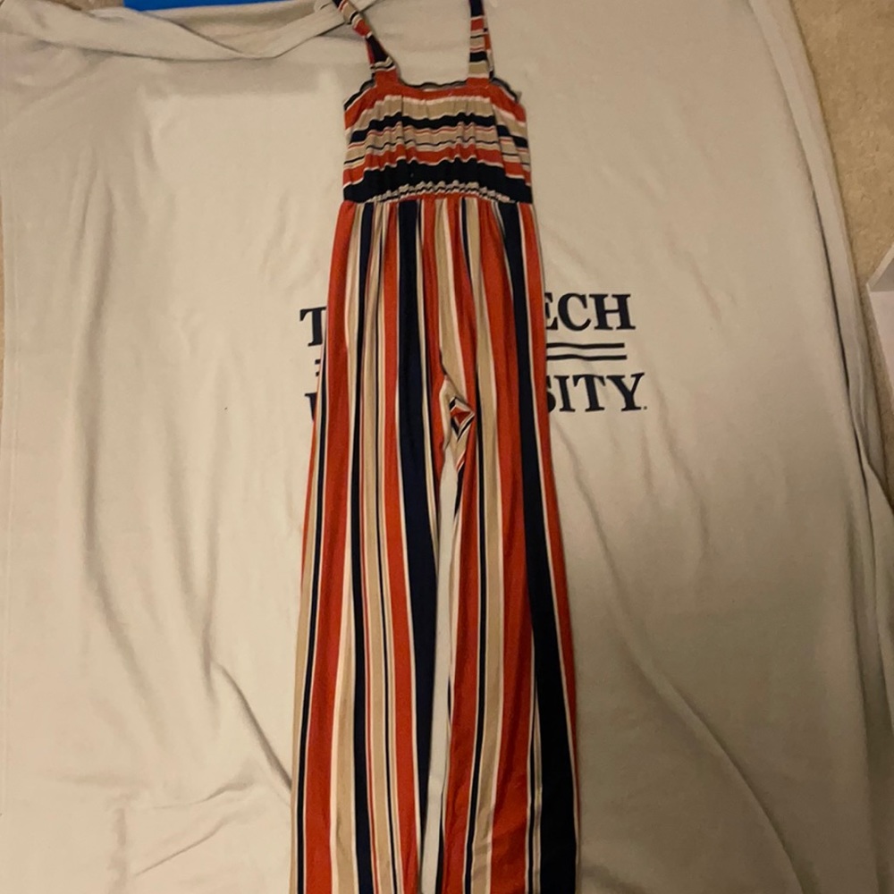 Orange, Blue and Tan Jumpsuit